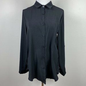 Misslook Blouse Womens XL Black Long Tab 3/4 Sleeve Button Up Top Office New NWT
